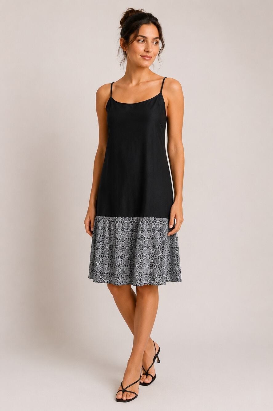 RAOUL Black White Semi-Sheer Slip Dress Size 14 Spaghetti Strap Floral Midi
